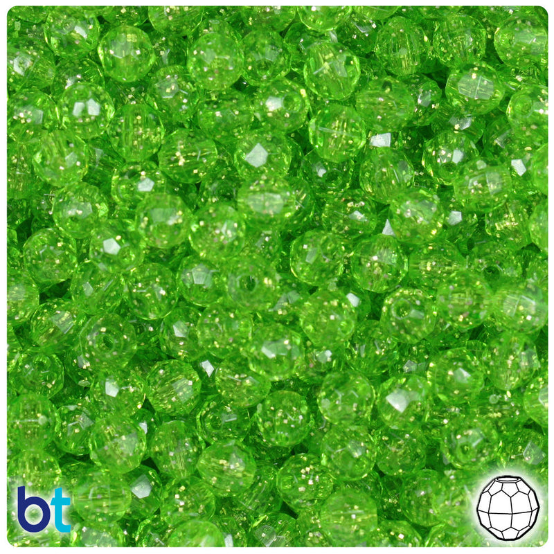 BeadTin Lime Sparkle 6mm Faceted Round Plastic Craft Beads (600pcs)