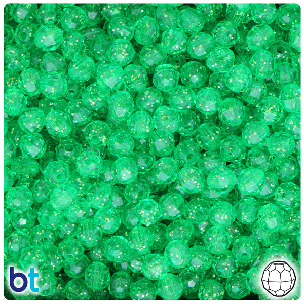 BeadTin Mint Sparkle 6mm Faceted Round Plastic Craft Beads (600pcs)