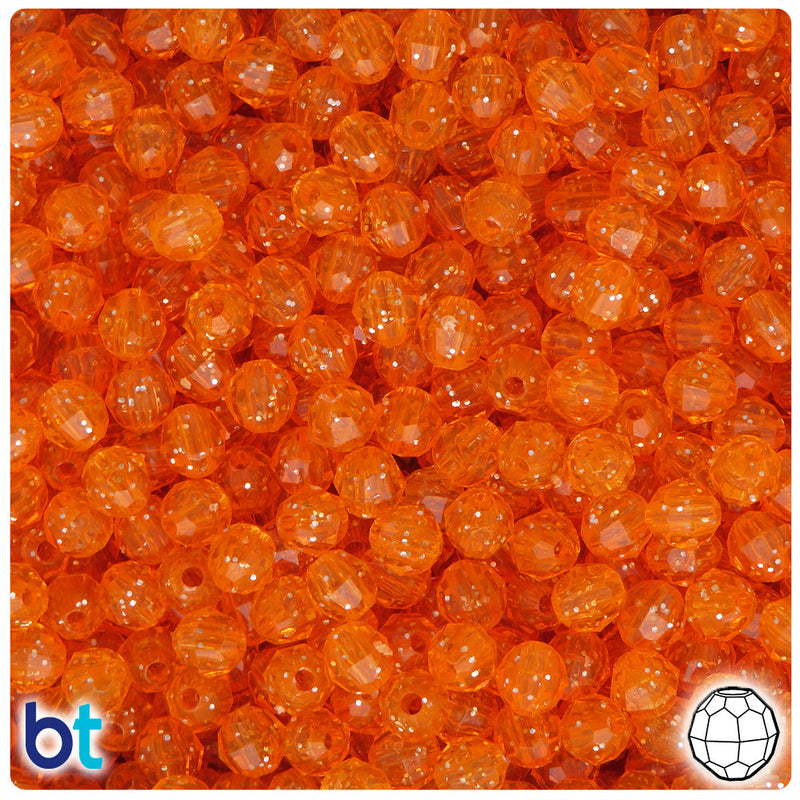 BeadTin Orange Sparkle 6mm Faceted Round Plastic Craft Beads (600pcs)