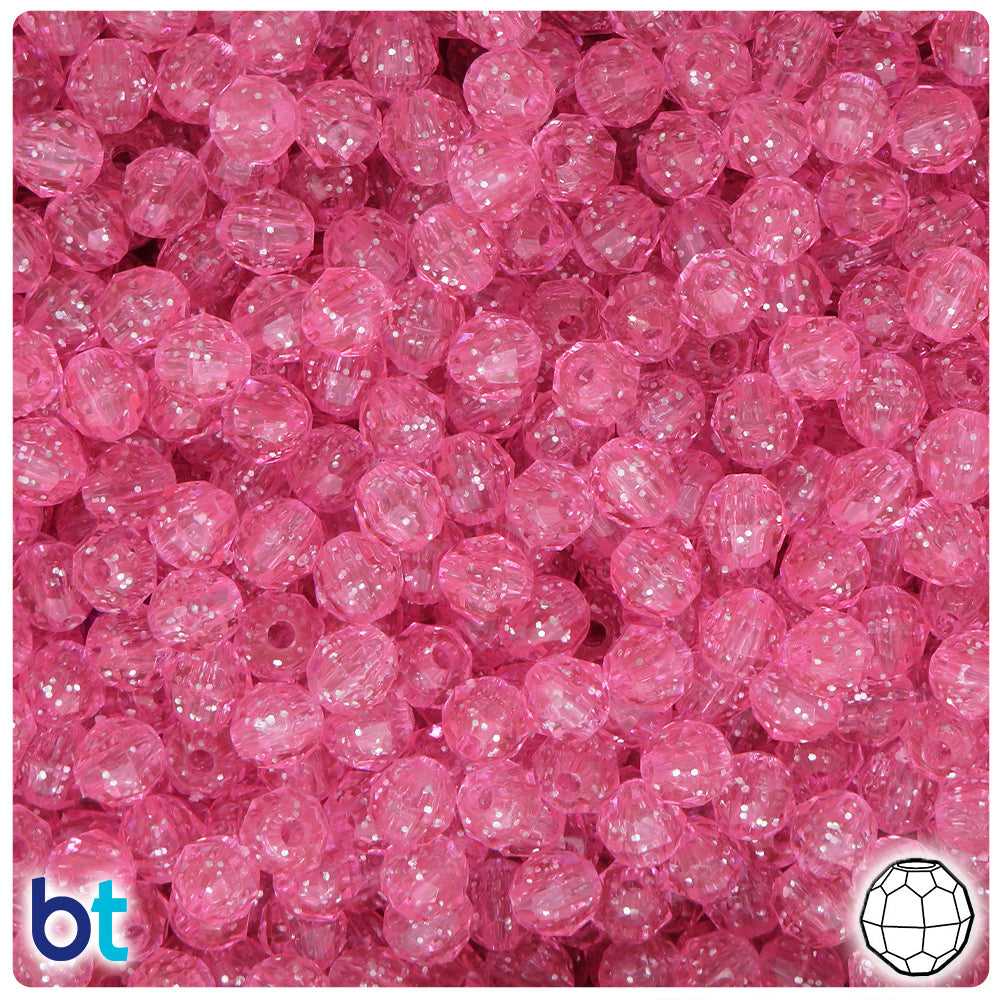 BeadTin Pink Sparkle 6mm Faceted Round Plastic Craft Beads (600pcs)