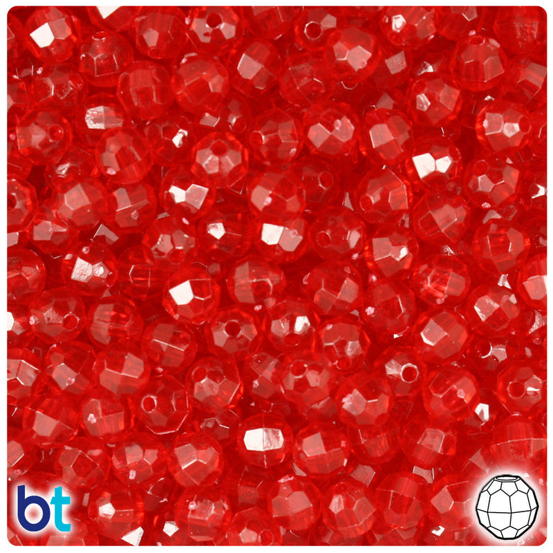 BeadTin Ruby Transparent 6mm Faceted Round Plastic Craft Beads (600pcs)