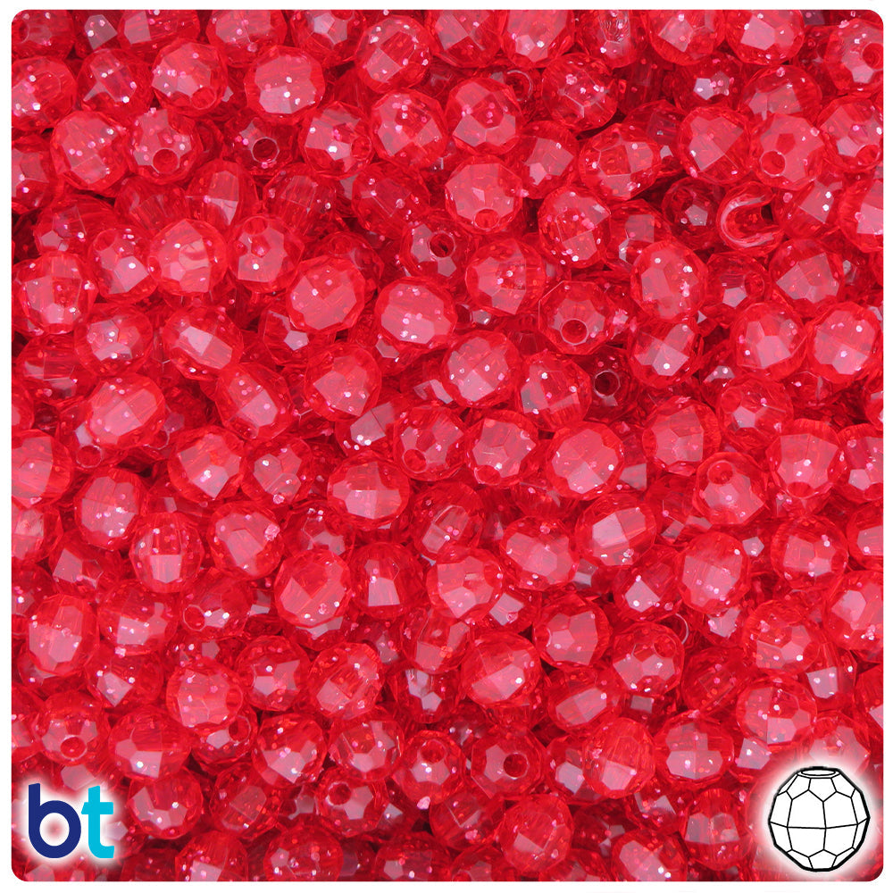 BeadTin Ruby Sparkle 6mm Faceted Round Plastic Craft Beads (600pcs)