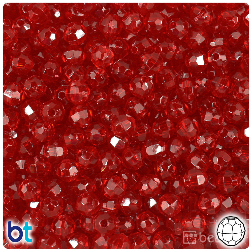 BeadTin Dark Ruby Transparent 6mm Faceted Round Plastic Craft Beads (600pcs)