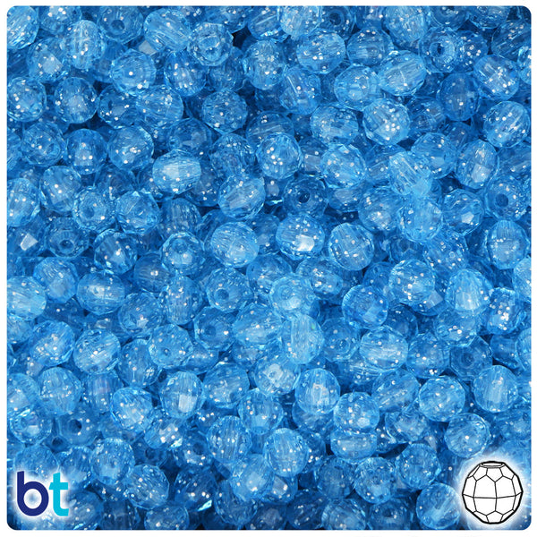 BeadTin Light Sapphire Sparkle 6mm Faceted Round Plastic Craft Beads (600pcs)