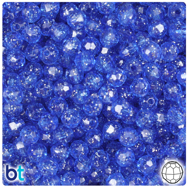 BeadTin Dark Sapphire Sparkle 6mm Faceted Round Plastic Craft Beads (600pcs)