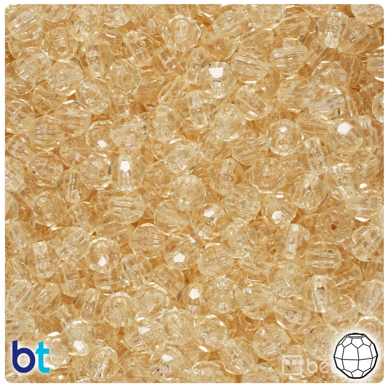 BeadTin Champagne Transparent 6mm Faceted Round Plastic Craft Beads (600pcs)