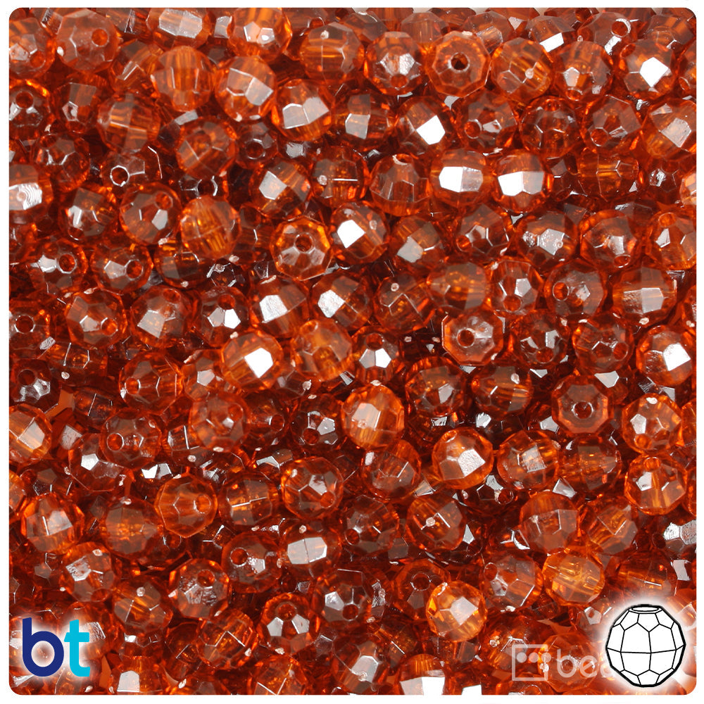 BeadTin Root Beer Transparent 6mm Faceted Round Plastic Craft Beads (600pcs)
