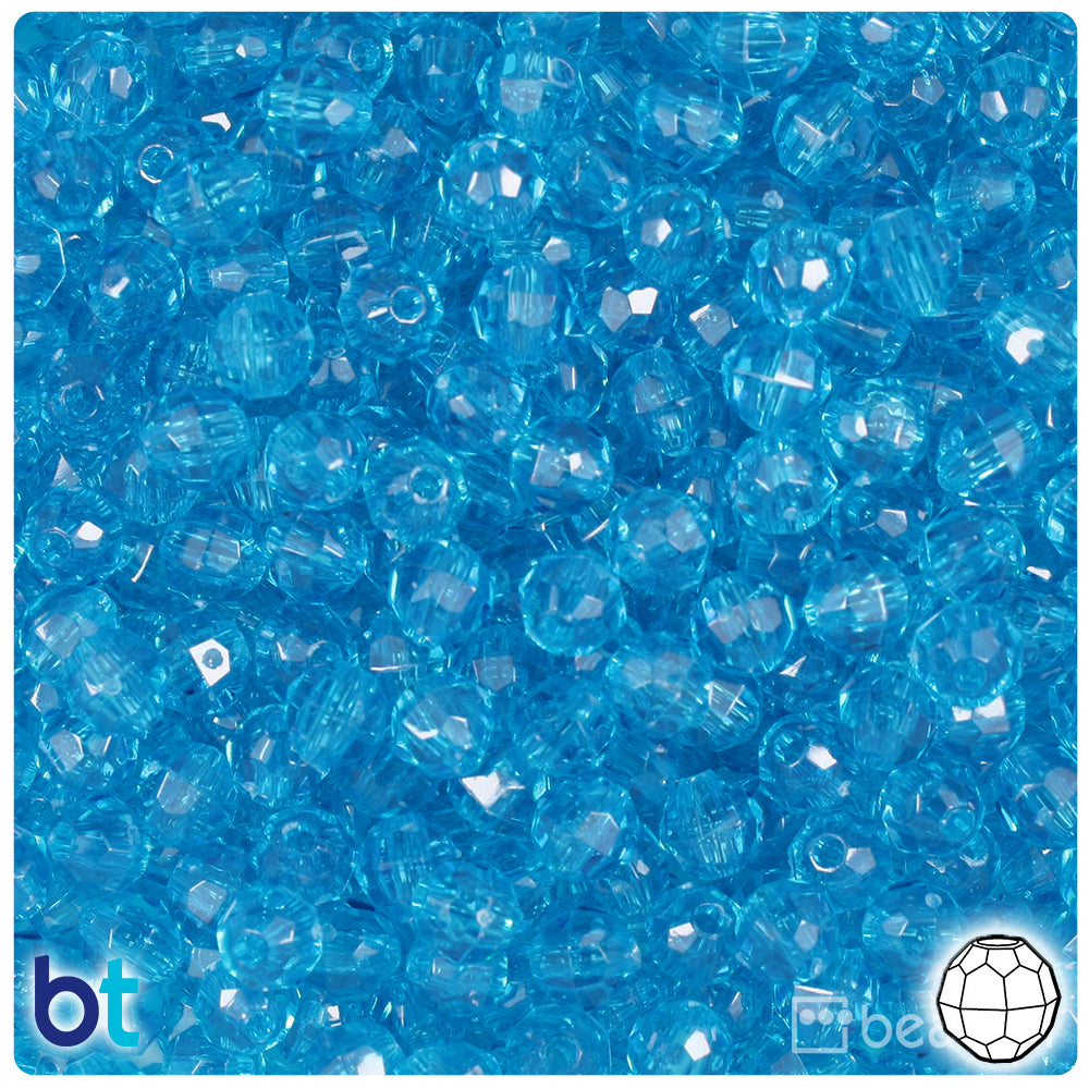 BeadTin Turquoise Transparent 6mm Faceted Round Plastic Craft Beads (600pcs)