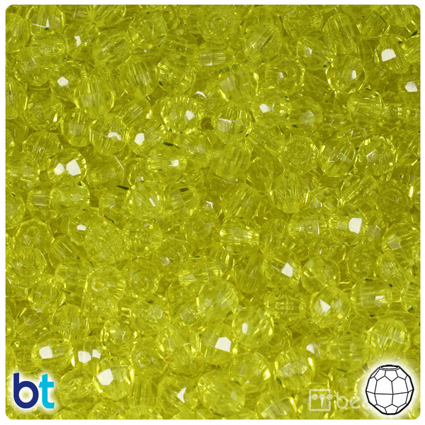 BeadTin Yellow Transparent 6mm Faceted Round Plastic Craft Beads (600pcs)