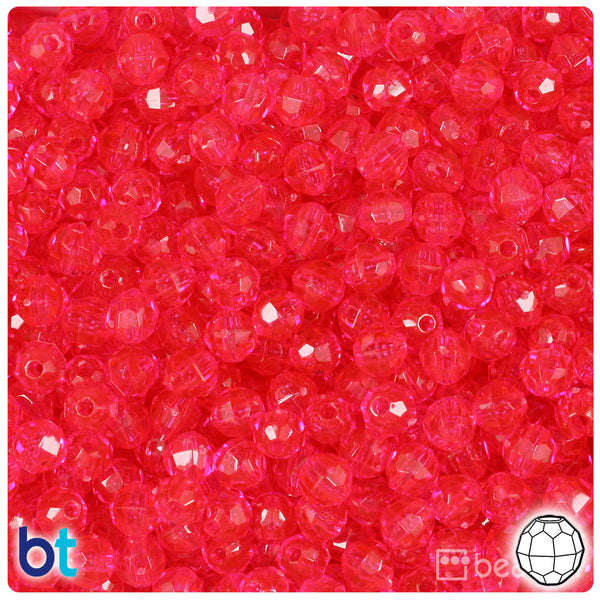 BeadTin Hot Pink Transparent 6mm Faceted Round Plastic Craft Beads (600pcs)