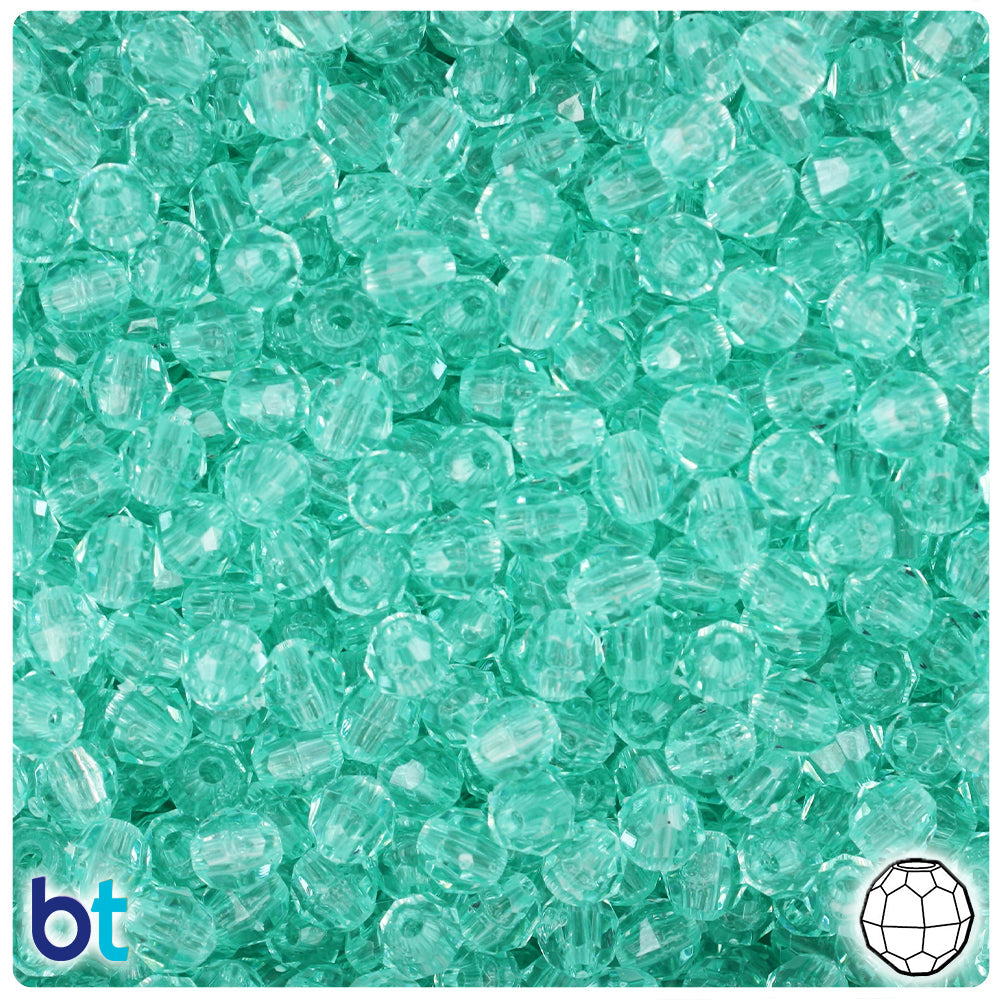 BeadTin Green Aqua Transparent 6mm Faceted Round Plastic Craft Beads (600pcs)