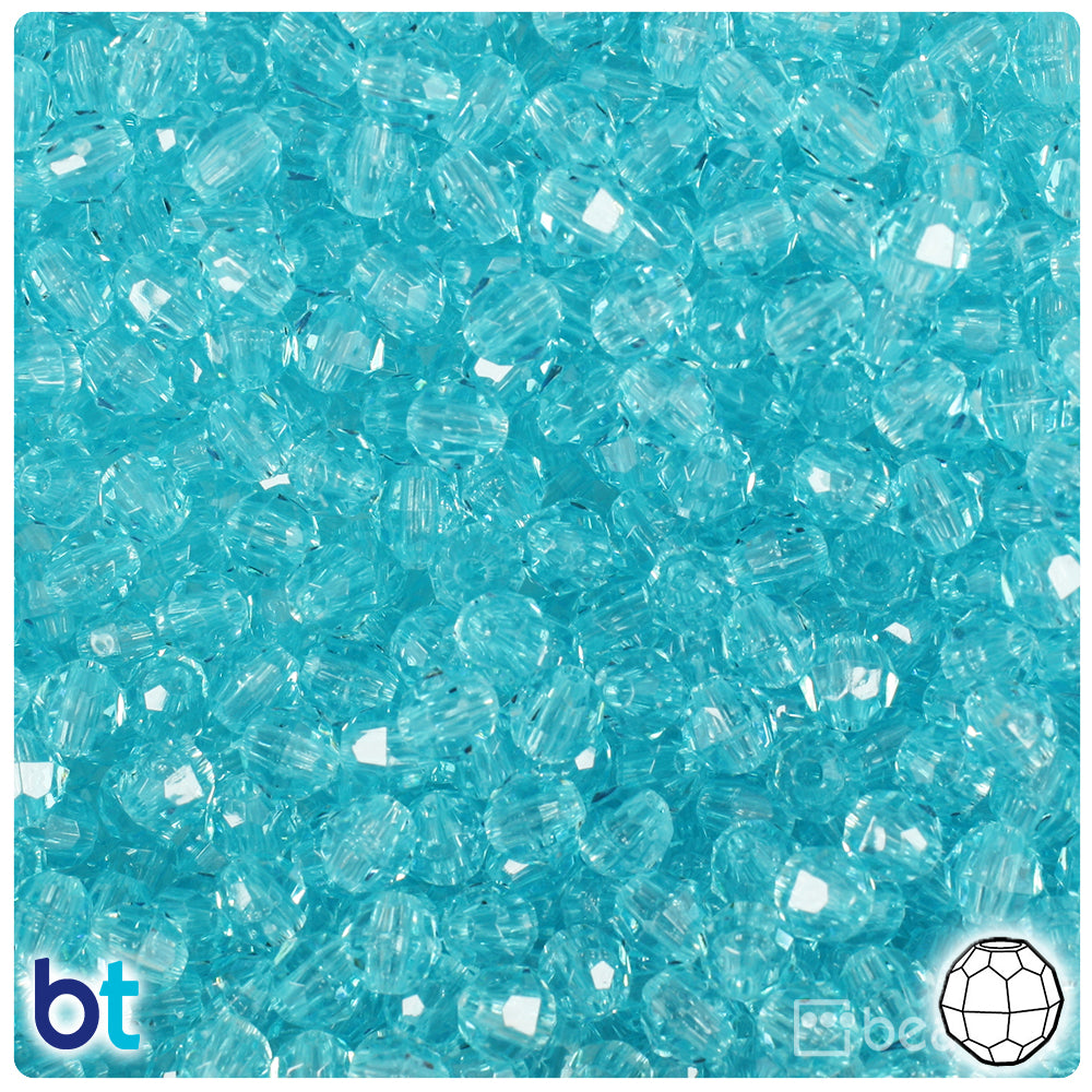 BeadTin Light Turquoise Transparent 6mm Faceted Round Plastic Craft Beads (600pcs)