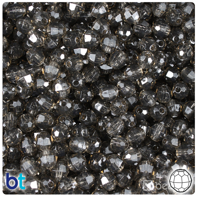 BeadTin Jet Transparent 6mm Faceted Round Plastic Craft Beads (600pcs)