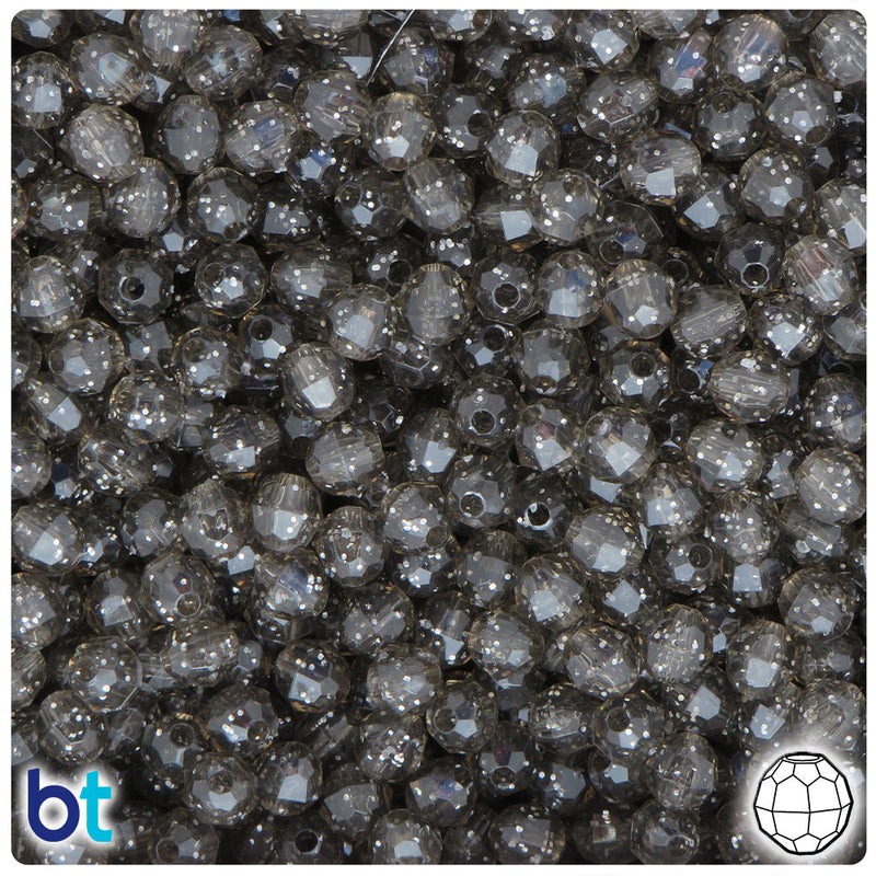 BeadTin Jet Sparkle 6mm Faceted Round Plastic Craft Beads (600pcs)