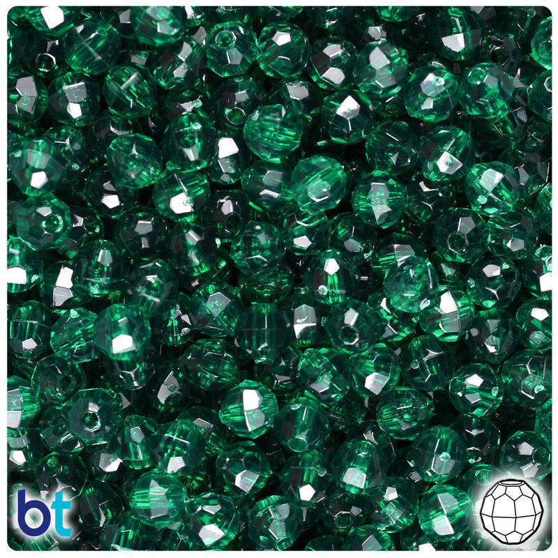 BeadTin Forest Green Transparent 6mm Faceted Round Plastic Craft Beads (600pcs)