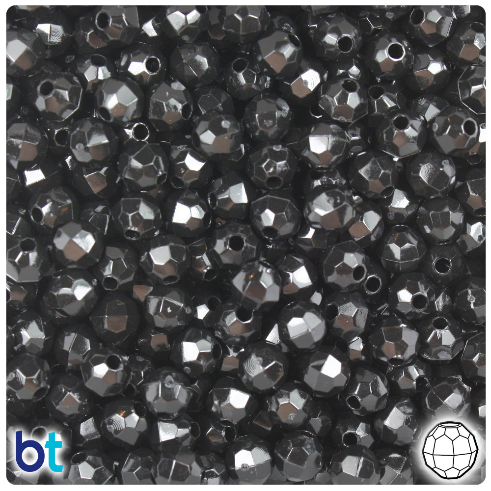 BeadTin Black Opaque 6mm Faceted Round Plastic Craft Beads (600pcs)