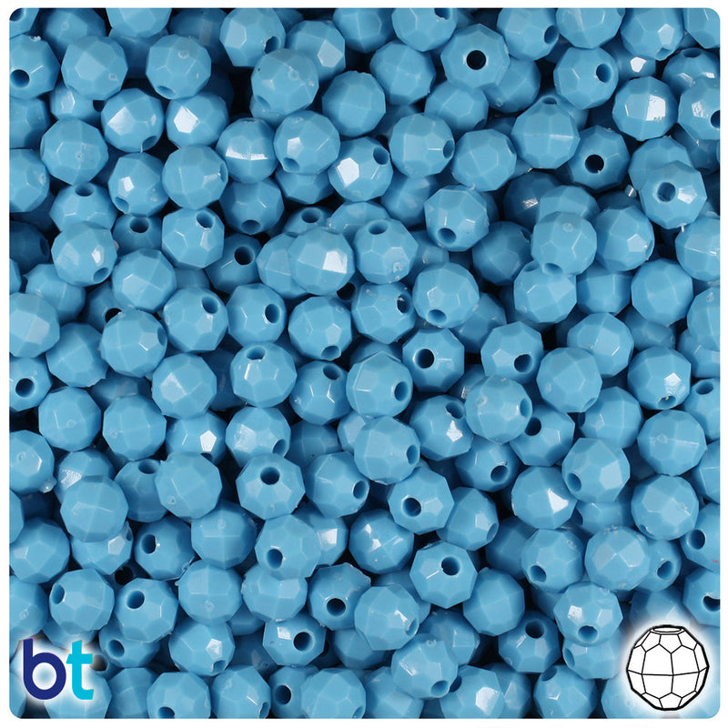 BeadTin Baby Blue Opaque 6mm Faceted Round Plastic Craft Beads (600pcs)