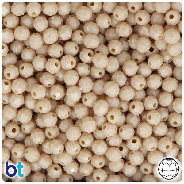 BeadTin Dark Ivory Opaque 6mm Faceted Round Plastic Craft Beads (600pcs)