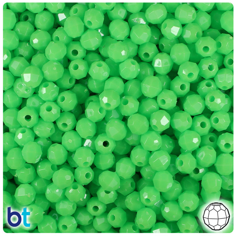 BeadTin Lime Opaque 6mm Faceted Round Plastic Craft Beads (600pcs)