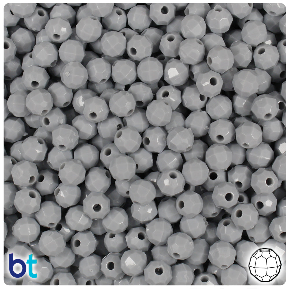 BeadTin Grey Opaque 6mm Faceted Round Plastic Craft Beads (600pcs)