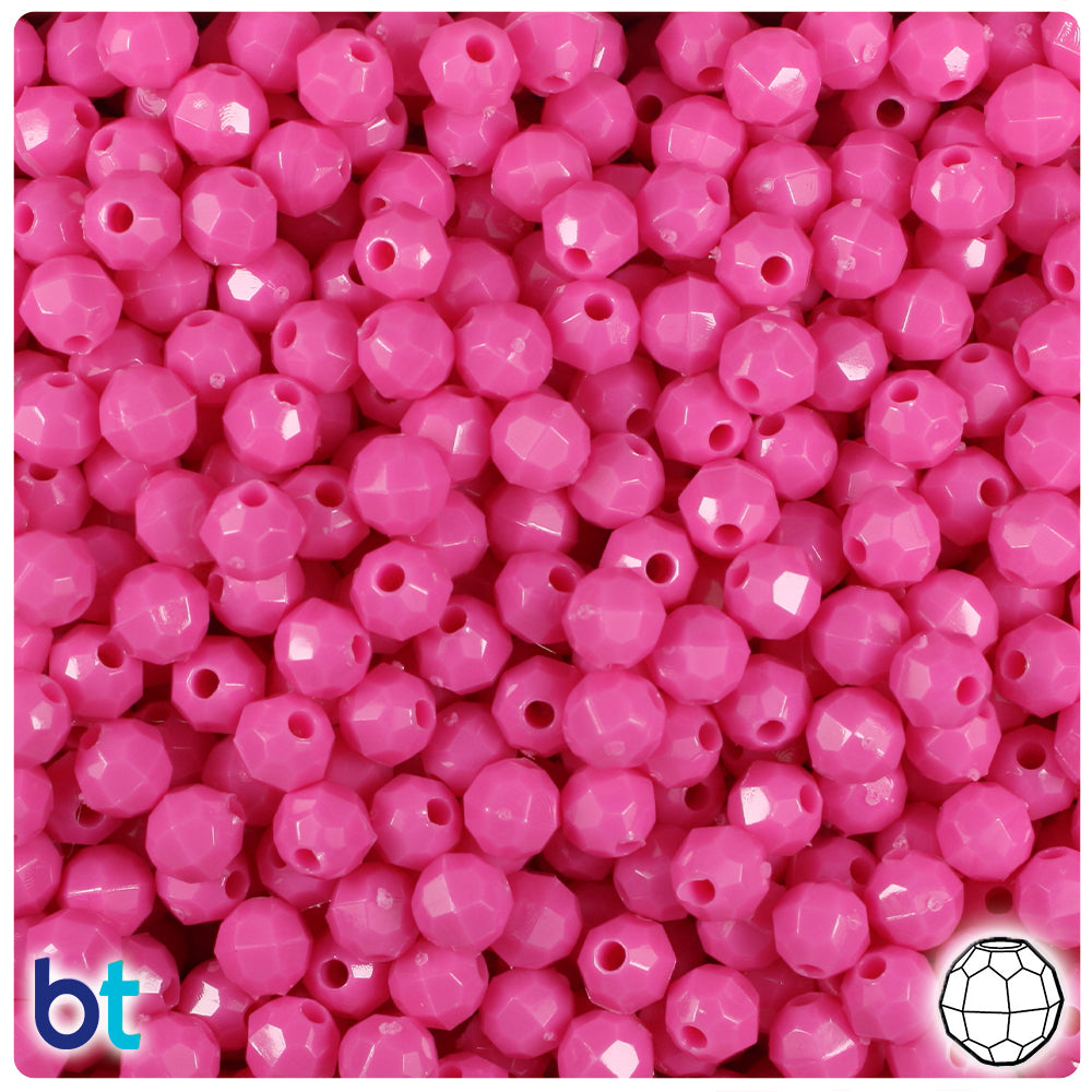 BeadTin Dark Pink Opaque 6mm Faceted Round Plastic Craft Beads (600pcs)