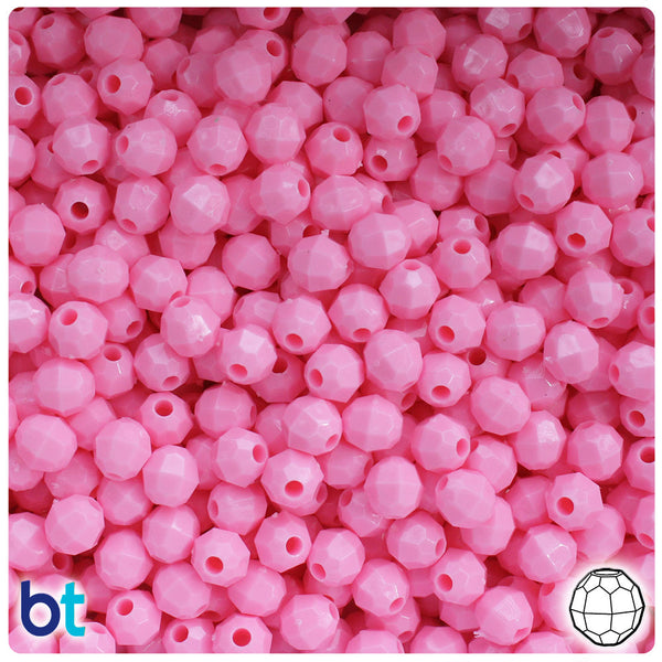 BeadTin Baby Pink Opaque 6mm Faceted Round Plastic Craft Beads (600pcs)