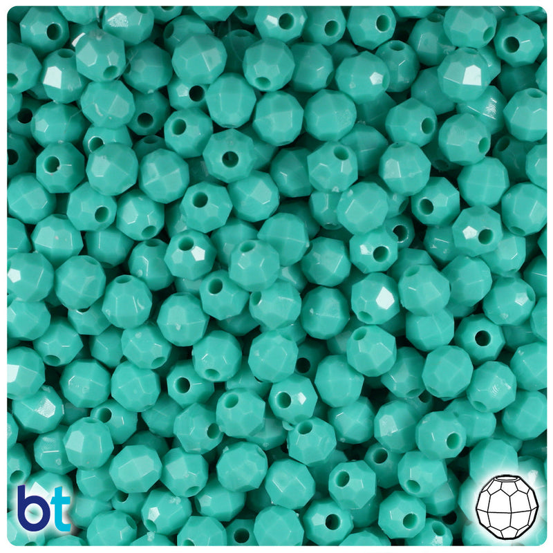 BeadTin Light Turquoise Opaque 6mm Faceted Round Plastic Craft Beads (600pcs)