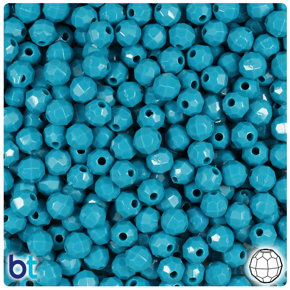 BeadTin Dark Turquoise Opaque 6mm Faceted Round Plastic Craft Beads (600pcs)