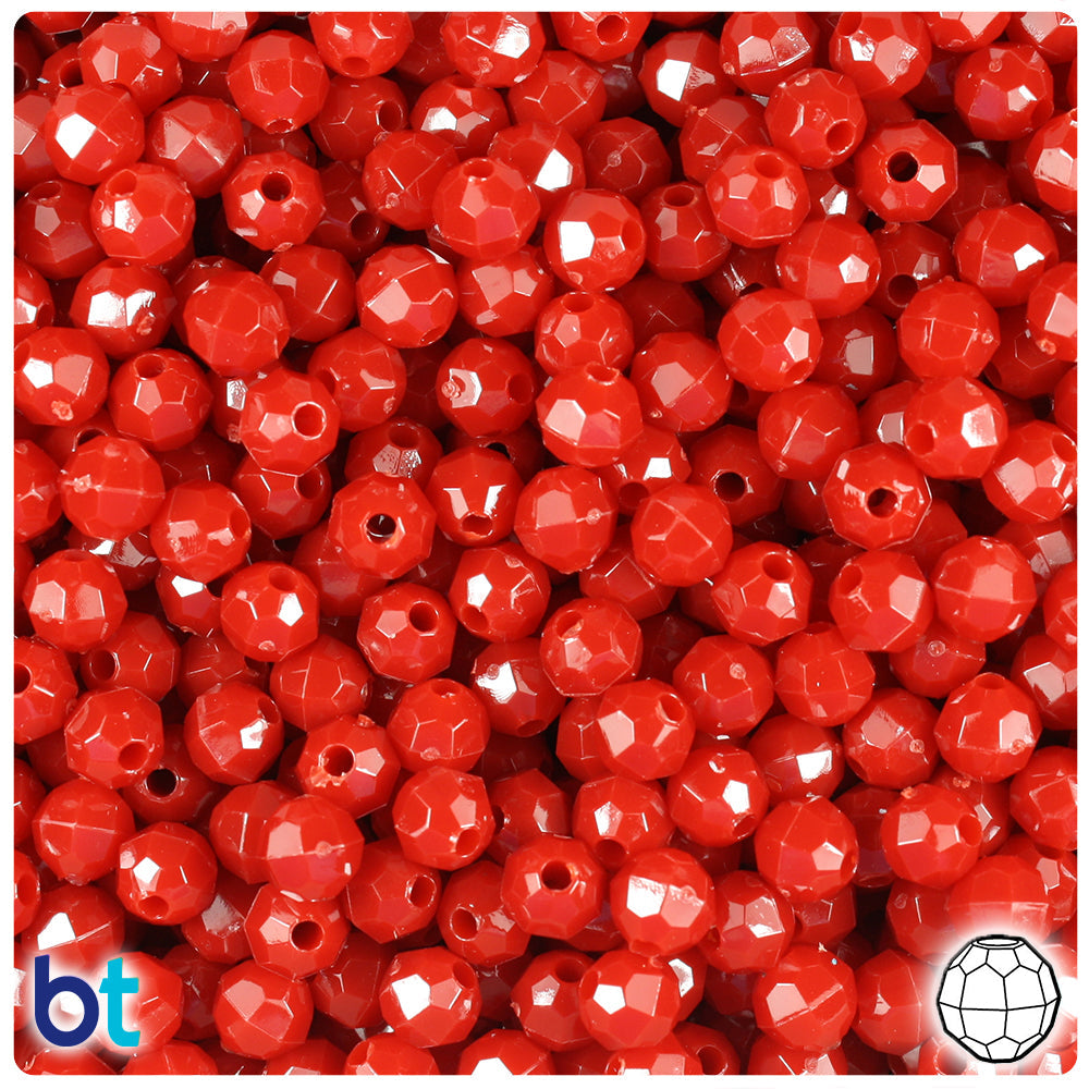 BeadTin Red Opaque 6mm Faceted Round Plastic Craft Beads (600pcs)