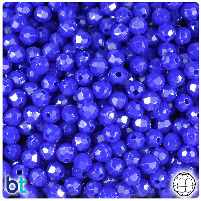 BeadTin Royal Blue Opaque 6mm Faceted Round Plastic Craft Beads (600pcs)