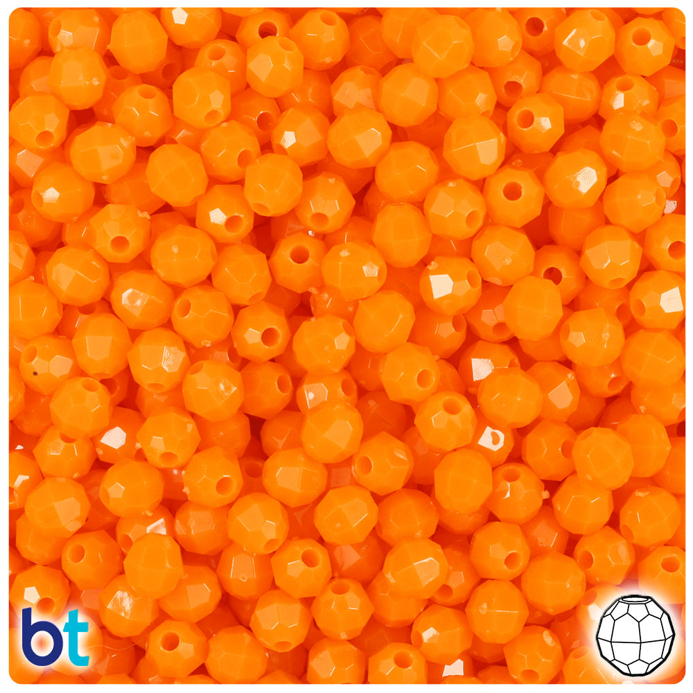 BeadTin Orange Opaque 6mm Faceted Round Plastic Craft Beads (600pcs)