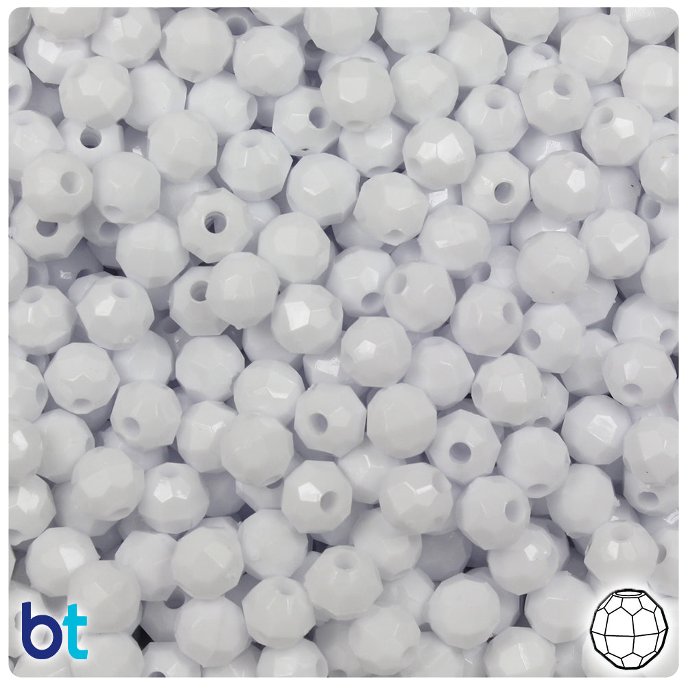 BeadTin White Opaque 6mm Faceted Round Plastic Craft Beads (600pcs)