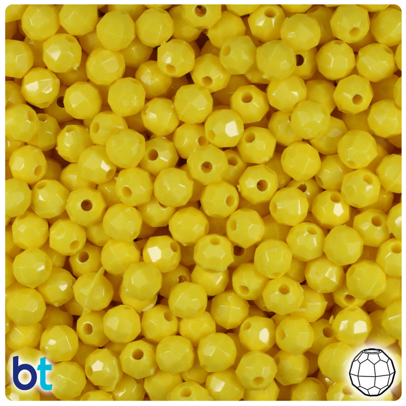 BeadTin Yellow Opaque 6mm Faceted Round Plastic Craft Beads (600pcs)