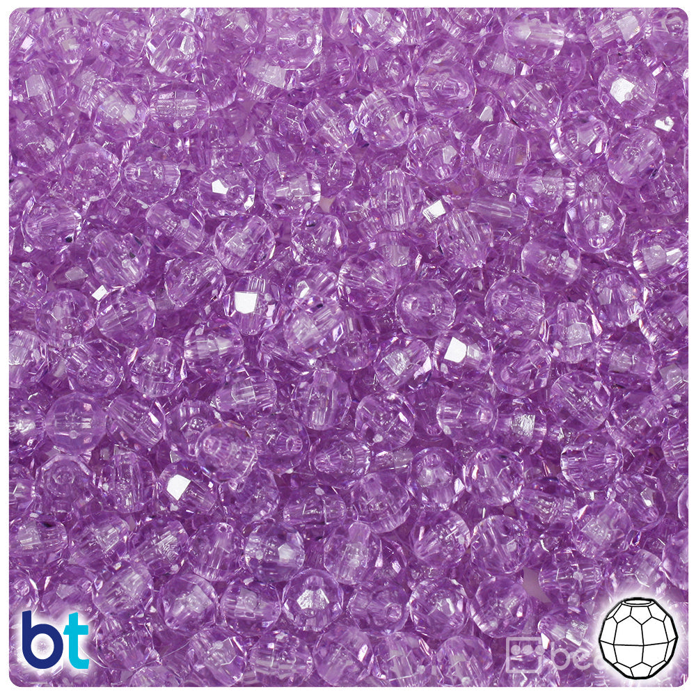 BeadTin Light Amethyst Transparent 6mm Faceted Round Plastic Craft Beads (600pcs)