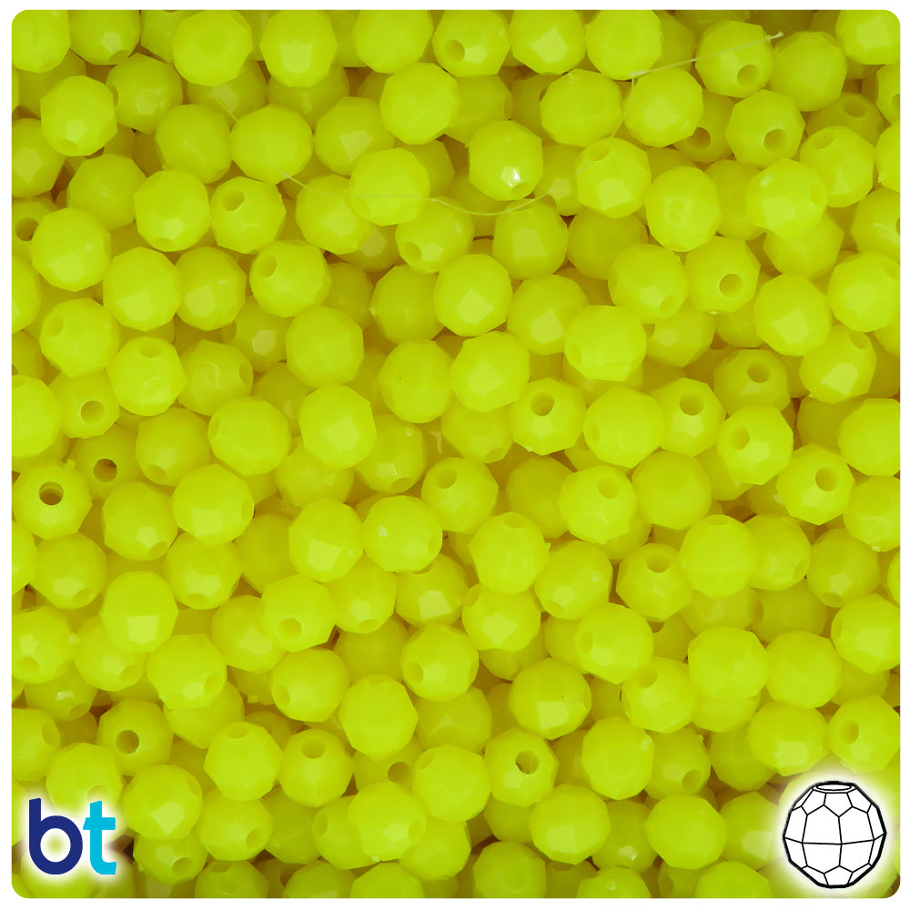 BeadTin Lemon Neon Bright 6mm Faceted Round Plastic Craft Beads (600pcs)