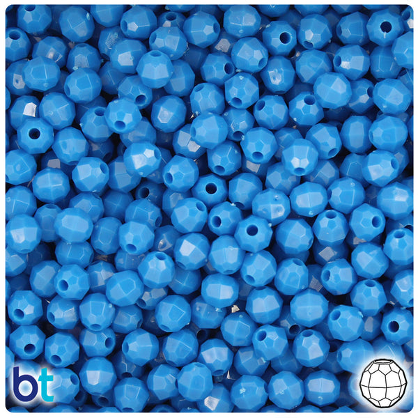 BeadTin True Blue Neon Bright 6mm Faceted Round Plastic Craft Beads (600pcs)