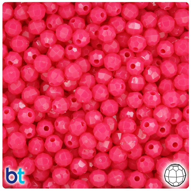 BeadTin Magenta Neon Bright 6mm Faceted Round Plastic Craft Beads (600pcs)