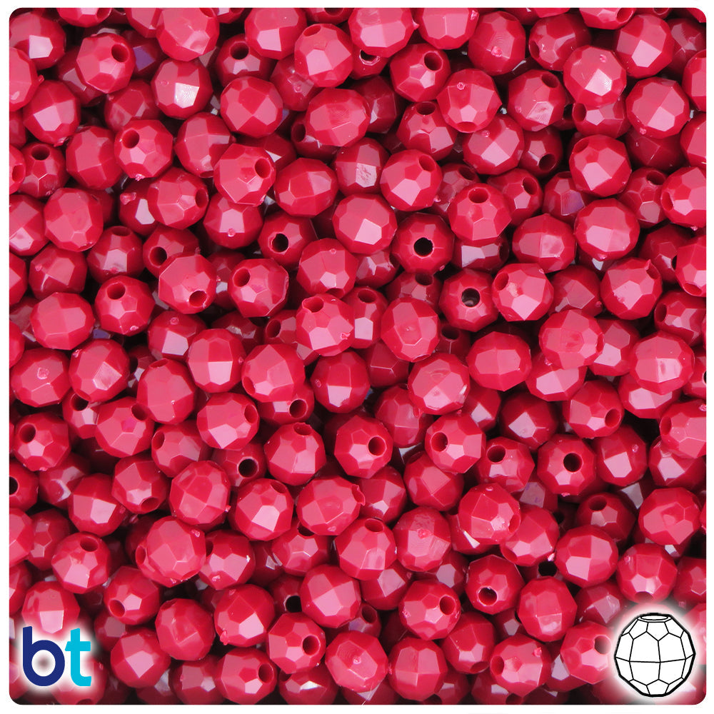 BeadTin Burgundy Opaque 6mm Faceted Round Plastic Craft Beads (600pcs)
