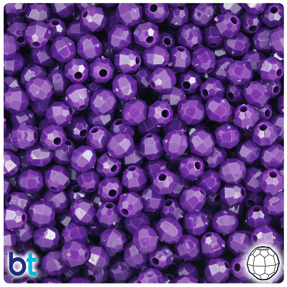 BeadTin Plum Neon Bright 6mm Faceted Round Plastic Craft Beads (600pcs)