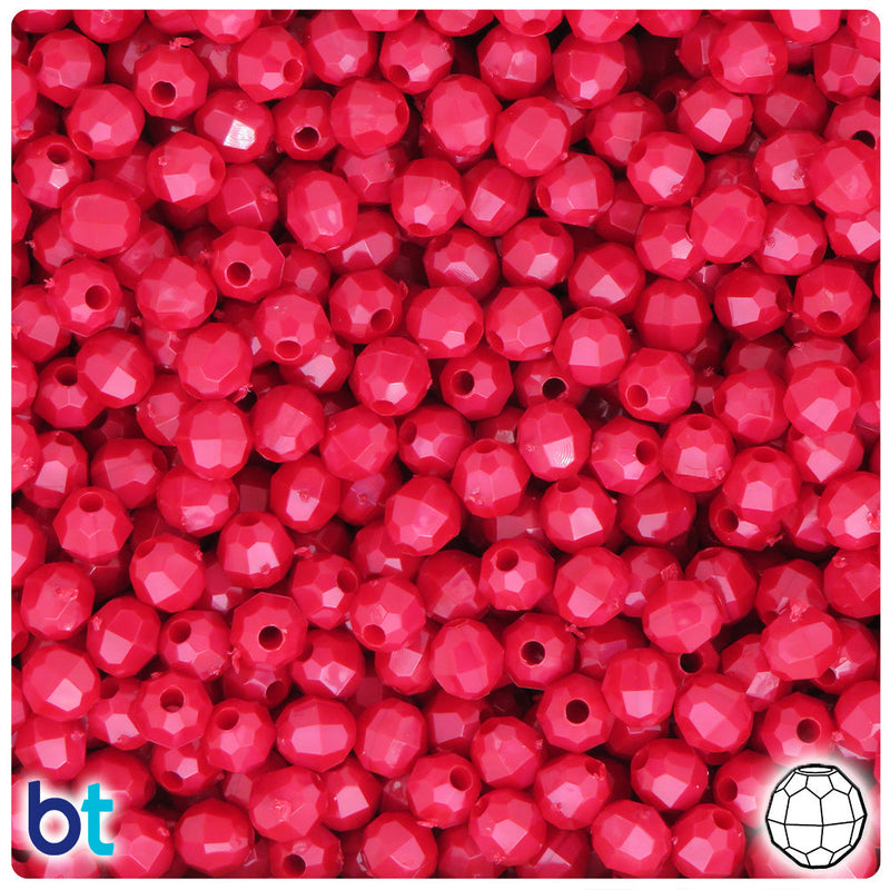 BeadTin Red Pearl 6mm Faceted Round Plastic Craft Beads (600pcs)