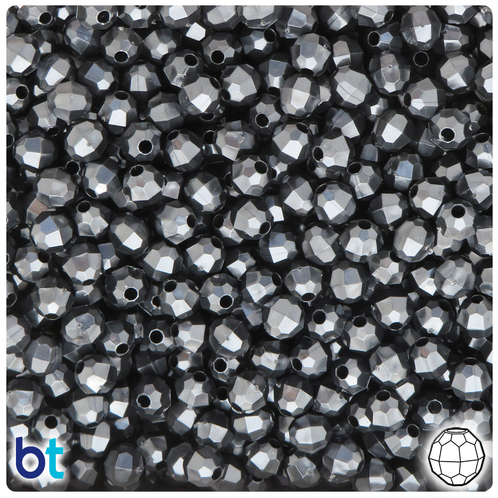 BeadTin Black Pearl 6mm Faceted Round Plastic Craft Beads (600pcs)