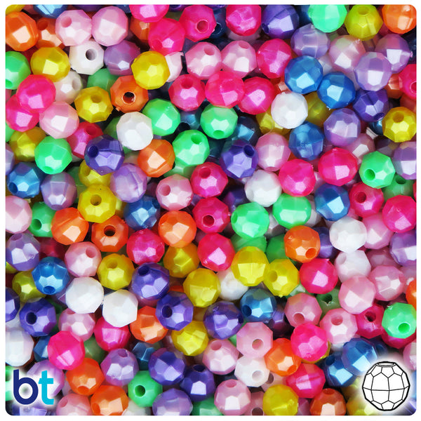 BeadTin Pearl Mix 6mm Faceted Round Plastic Craft Beads (600pcs)