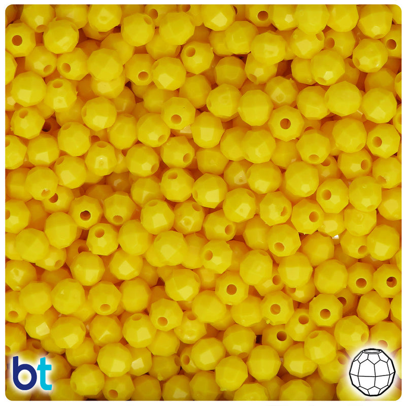 BeadTin Bright Yellow Opaque 6mm Faceted Round Plastic Craft Beads (600pcs)