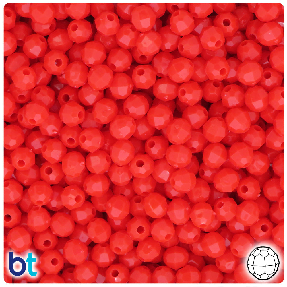 BeadTin Bright Red Opaque 6mm Faceted Round Plastic Craft Beads (600pcs)