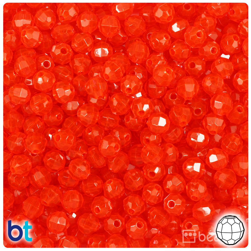 BeadTin Fire Red Transparent 6mm Faceted Round Plastic Craft Beads (600pcs)