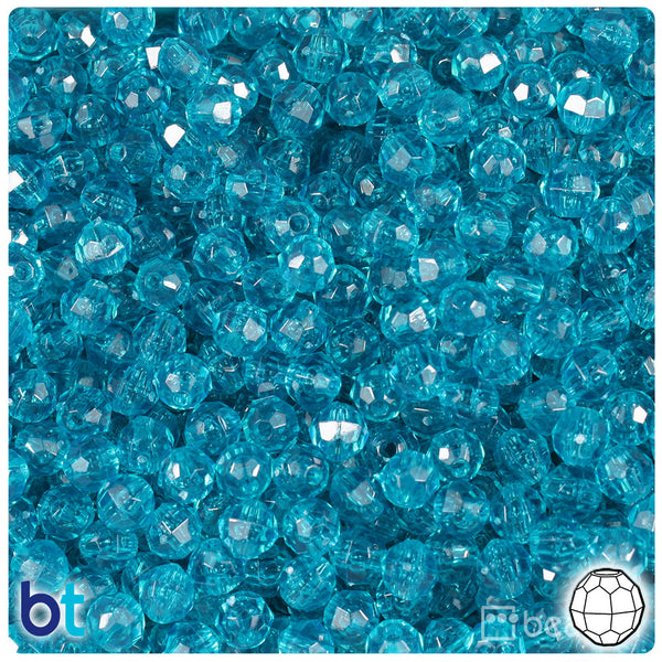 BeadTin Teal Transparent 6mm Faceted Round Plastic Craft Beads (600pcs)