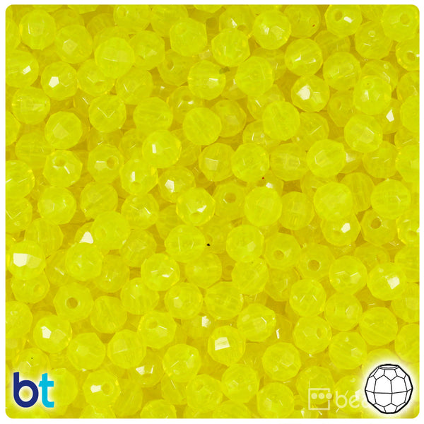 BeadTin Lure Yellow Transparent 6mm Faceted Round Plastic Craft Beads (600pcs)