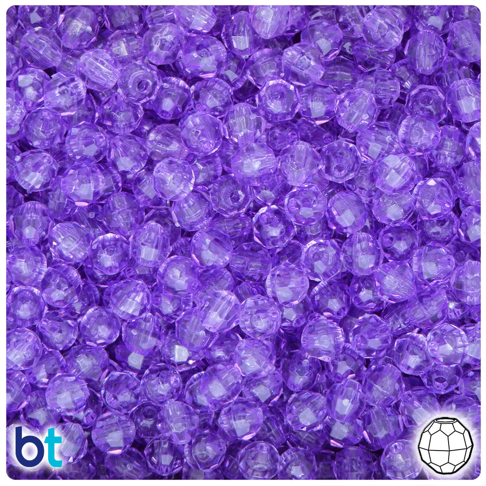 BeadTin Pale Amethyst Transparent 6mm Faceted Round Plastic Craft Beads (600pcs)