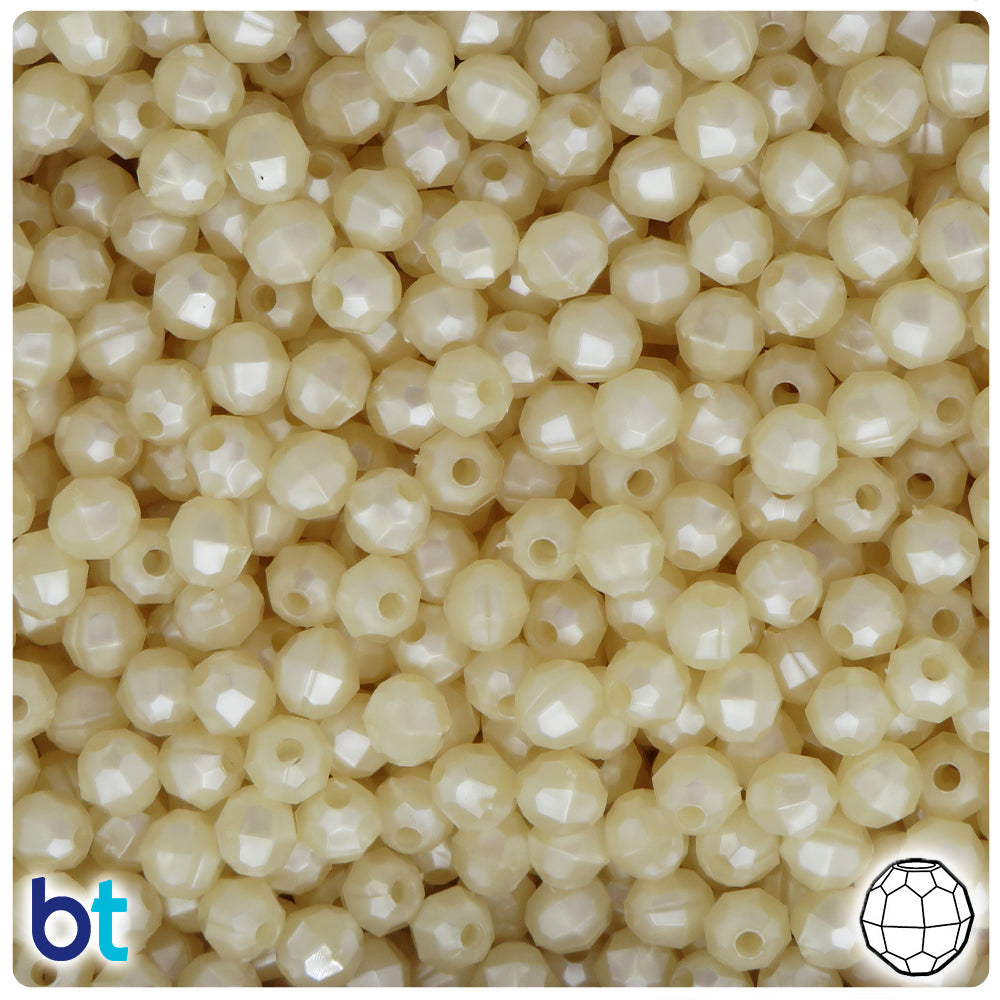 BeadTin Natural Pearl 6mm Faceted Round Plastic Craft Beads (600pcs)