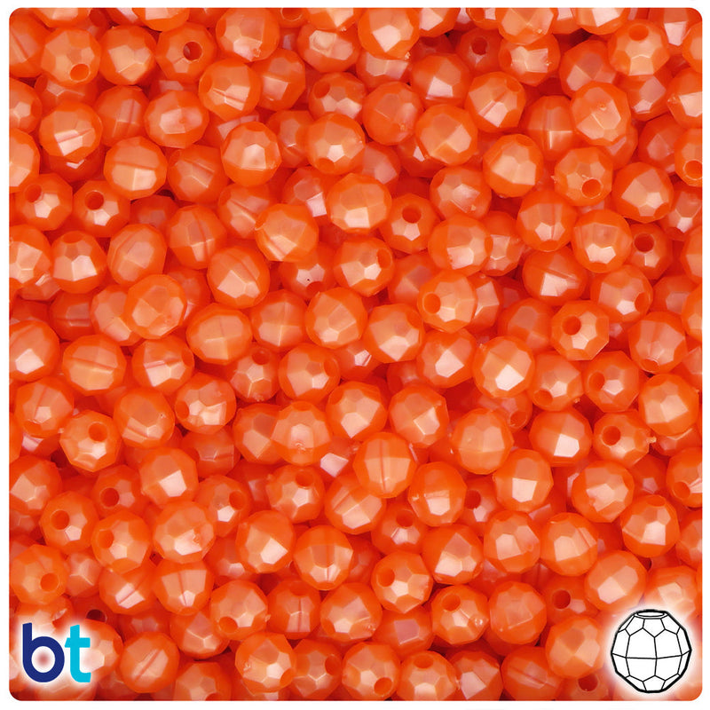 BeadTin Orange Pearl 6mm Faceted Round Plastic Craft Beads (600pcs)